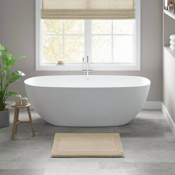 17x24 Inches Reversible Bath Rug, 100% Cotton 3000 GSM Tufted Bath Mat, Natural Luxury Soft Plush Bathroom Rug for Bathroom Shower Floor Home Decor