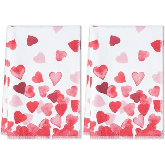 17x26 Inch Valentines Day Kitchen Towels Red Love Heart Valentine Dish Towels Polyester Hand Towels for Farmhouse Anniversary Valentine''s Day Wedding Party Decoration Set of 2