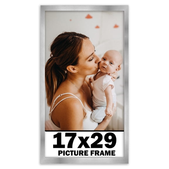 17x29 Frame Silver Stainless Steel Solid Wood Picture Frame | 0.75 Inch Moulding Width | Includes