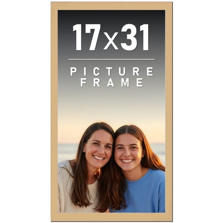 17x31 Frame Natural Wood Picture Frame | 0.75 Inch Moulding Width | with UV Acrylic Plexiglass,