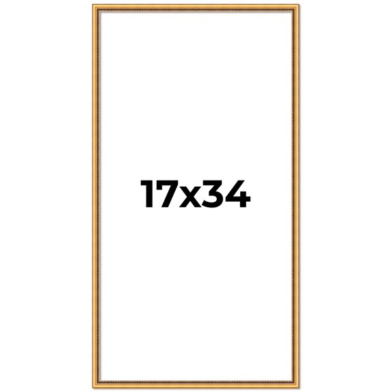 17x34 Frame Beaded Gold Solid Wood Picture Frame | 0.75 Inches Moulding Width | Liscio Oro