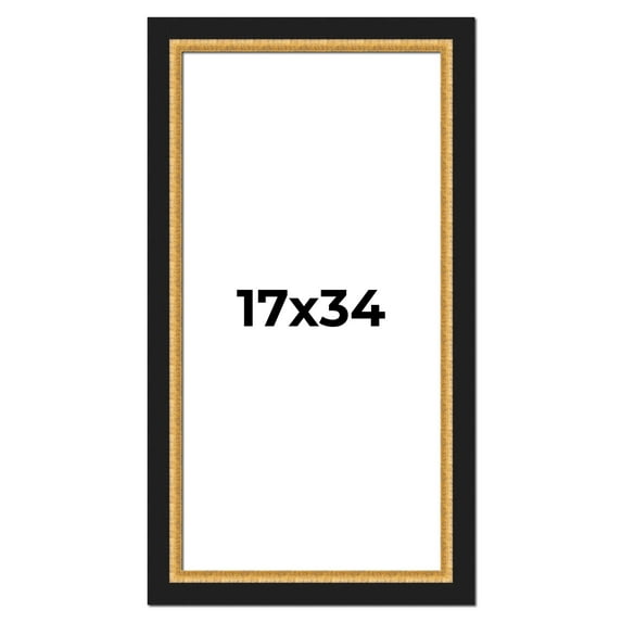 17x34 Frame Gold Real Wood Picture Frame Width 2.25 Inches | Interior Frame Depth 0.5 Inches |