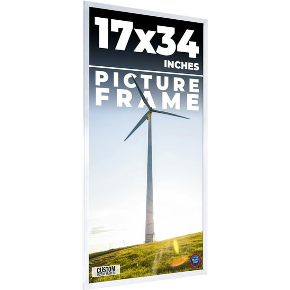17x34 Frame Silver Stainless Steel Solid Wood Picture Frame | 0.75 Inch Moulding Width | Includes