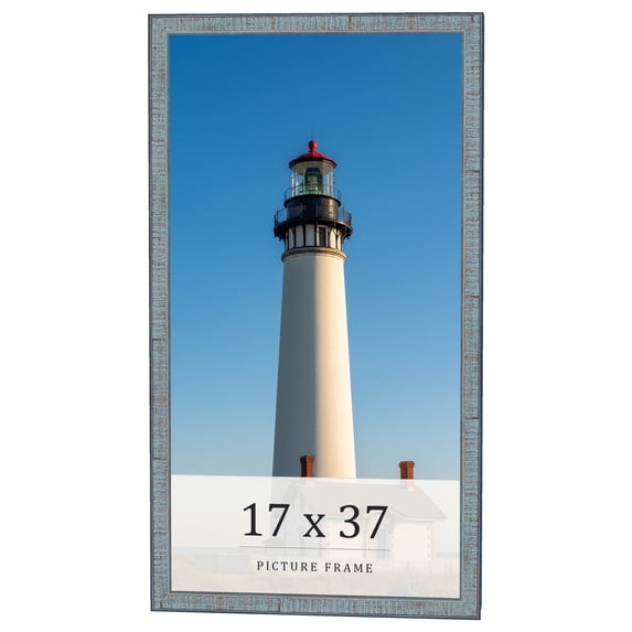 17x37 Frame Blue Scuffed Farm Board Solid Wood Picture Frame Width 0.75 Inches | Interior Depth 0.5