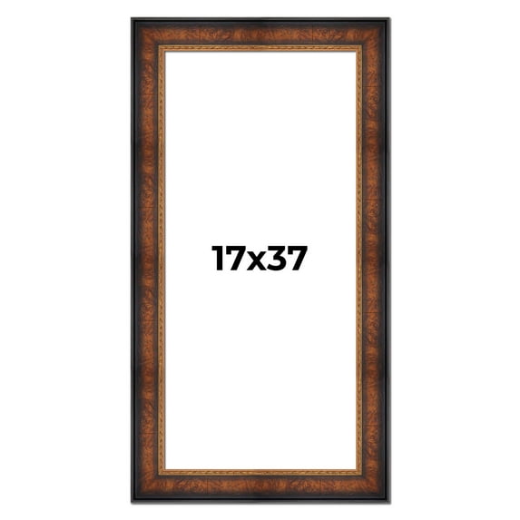 17x37 Frame Brown Walnut Gold Ornate Trim Solid Wood Plein Air Picture Frame | 3 Inch Moulding