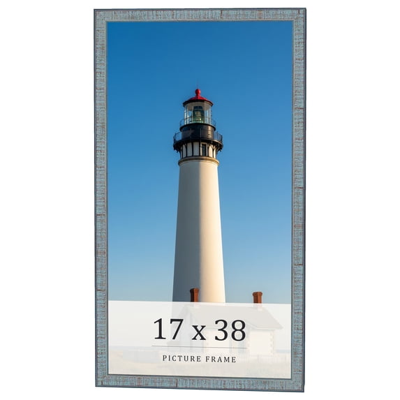 17x38 Frame Blue Scuffed Farm Board Solid Wood Picture Frame Width 0.75 Inches | Interior Depth 0.5