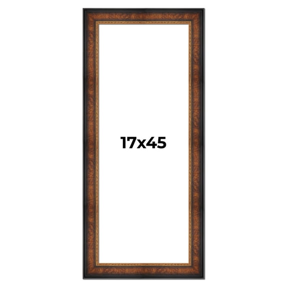 17x45 Frame Brown Walnut Gold Ornate Trim Solid Wood Plein Air Picture Frame | 3 Inch Moulding