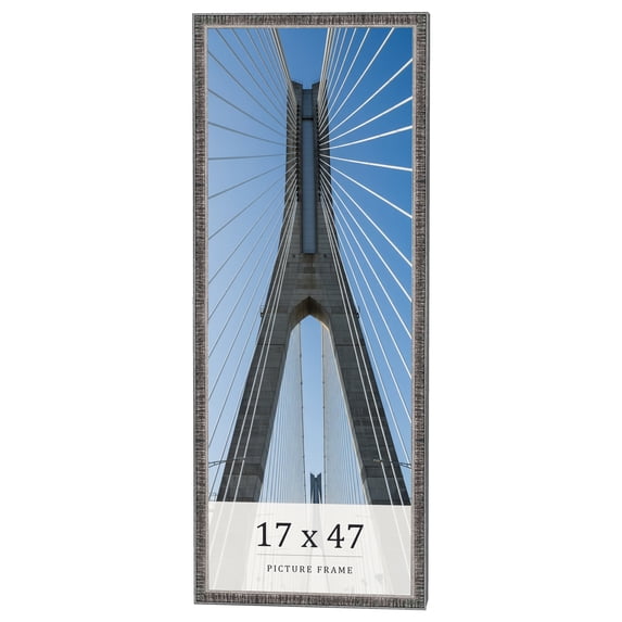 17x47 Frame Silver Grey Distressed Solid Wood Picture Frame | 0.75 Inch Moulding Width | Interior