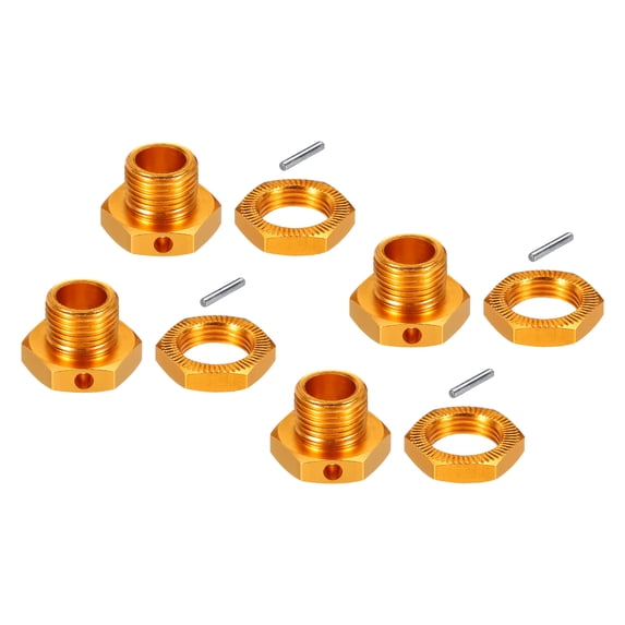 17x4mm Aluminum RC Wheel Nut Hex Wheel Drive Hubs for 1/8 RC Model Car TEAM C,4 Pack (Golden)