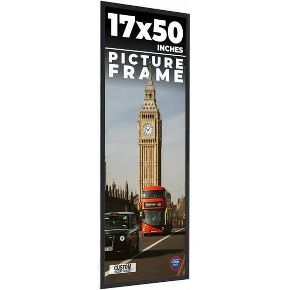 17x50 Frame Black Solid Wood Picture Frame | 0.75 Inch Moulding Width | Includes UV Acrylic