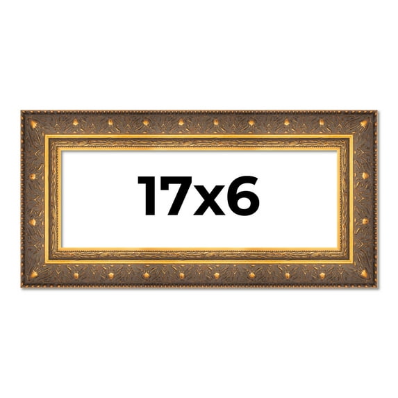 17x6 Frame Vintage Gold Solid Wood Picture Frame | 2.5 Inch Moulding Width | Ornate Bronze Museo