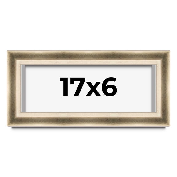 17x6 Shadow Box Frame Silver | 1.75 inches Deep Real Wood Traditional Shadowbox Display Frame | UV