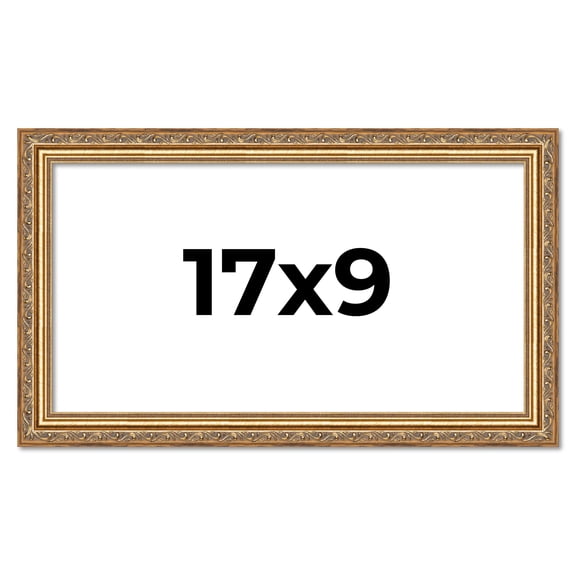 17x9 Frame Gold Solid Wood Picture Frame Width 1.25 Inches | Interior Frame Depth 0.375 Inches |