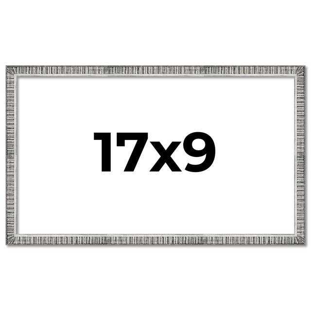 17x9 Frame Silver Grey Distressed Solid Wood Picture Frame | 0.75 Inch Moulding Width | Interior