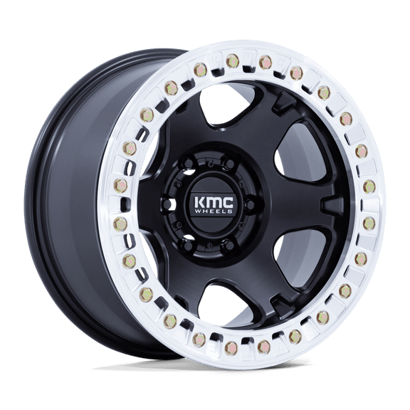 KMC - Vi Beadlock - 17in, Cast Aluminum, Satin Black W/ Machined Ring, 17X9, 5X5.0, -12mm, 194933385225