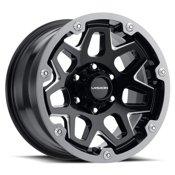 17x9 Vision Off-Road 416 Se7en Gloss Blk Milled Wheel 6x5.5 (12mm)