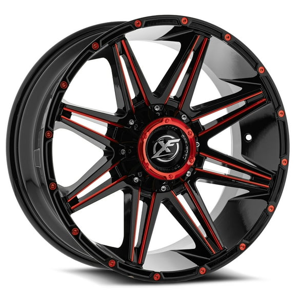 17x9 XF Off-Road XF-220 Gloss Black & Red Milled Wheel 5x5/5x5.5 (12mm)