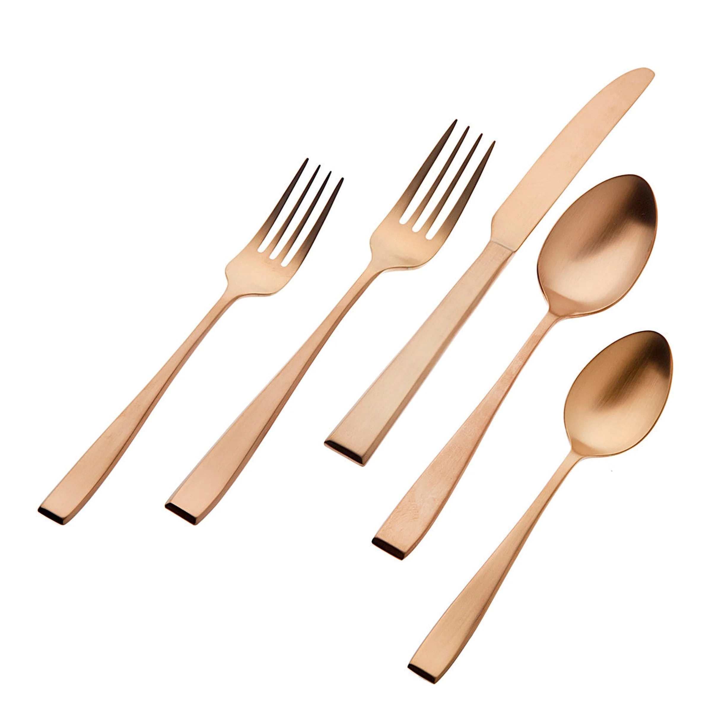 Flagstaff Brushed Copper Square-Handle 20-Piece Stainless Steel Flatware Set