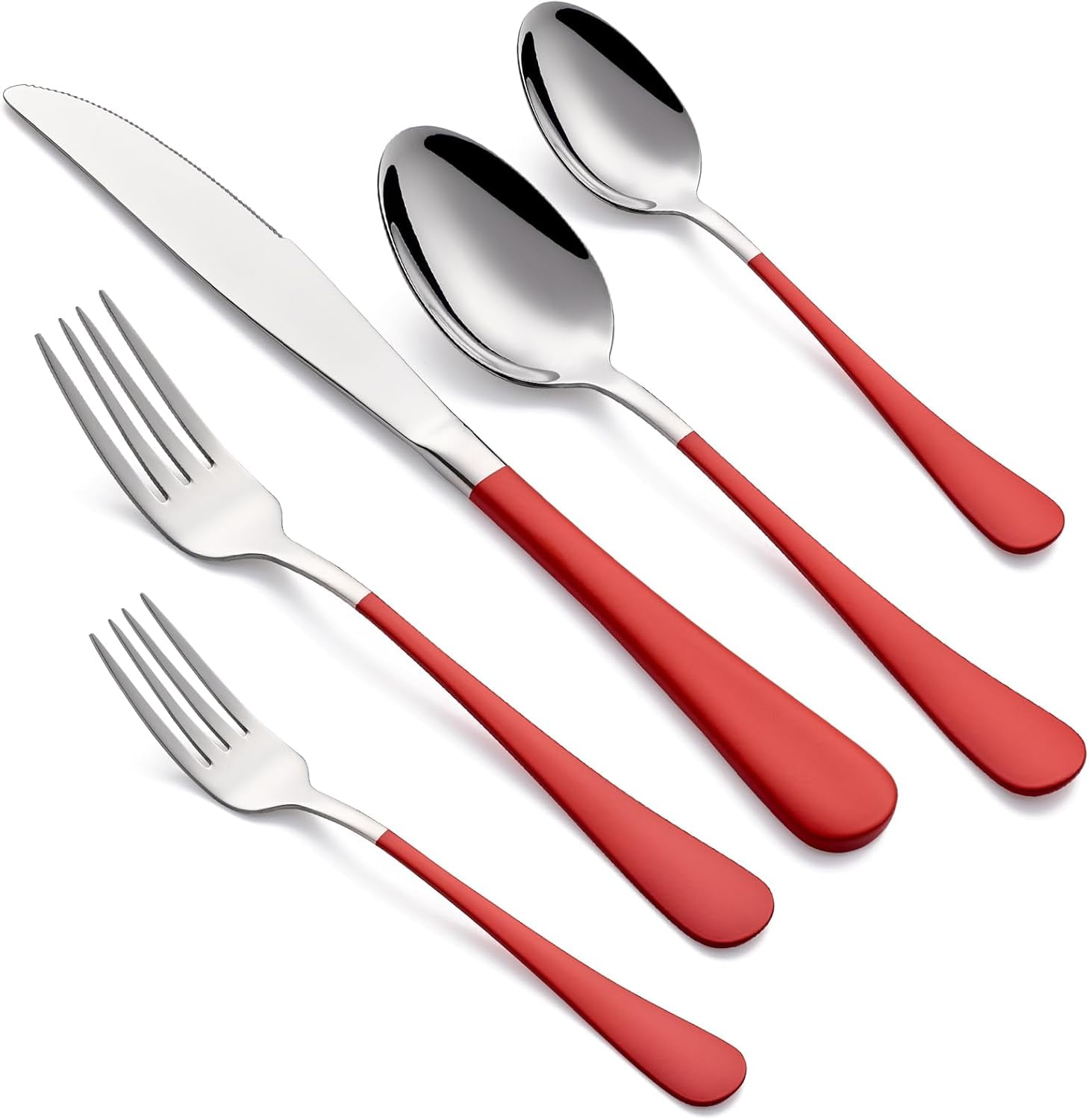 MDEALY 20-Piece Red Silverware Set for 4, 18/0 Stainless Steel Flatware Cutlery Utensils Set, Include Dinner Knives,Dinner Forks,Dinner Spoons,Salad Forks,Teaspoons,Dishwasher Safe