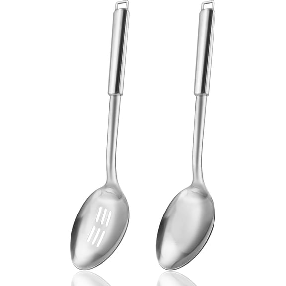18/0 Stainless Steel Kitchen Cooking Utensil Set, Ergonomic Handle, Dishwasher Safe, Slotted Spoon, Ladle, Turner, Serving Spoon for Housewarming Daily Use Commercial, Pack of 4