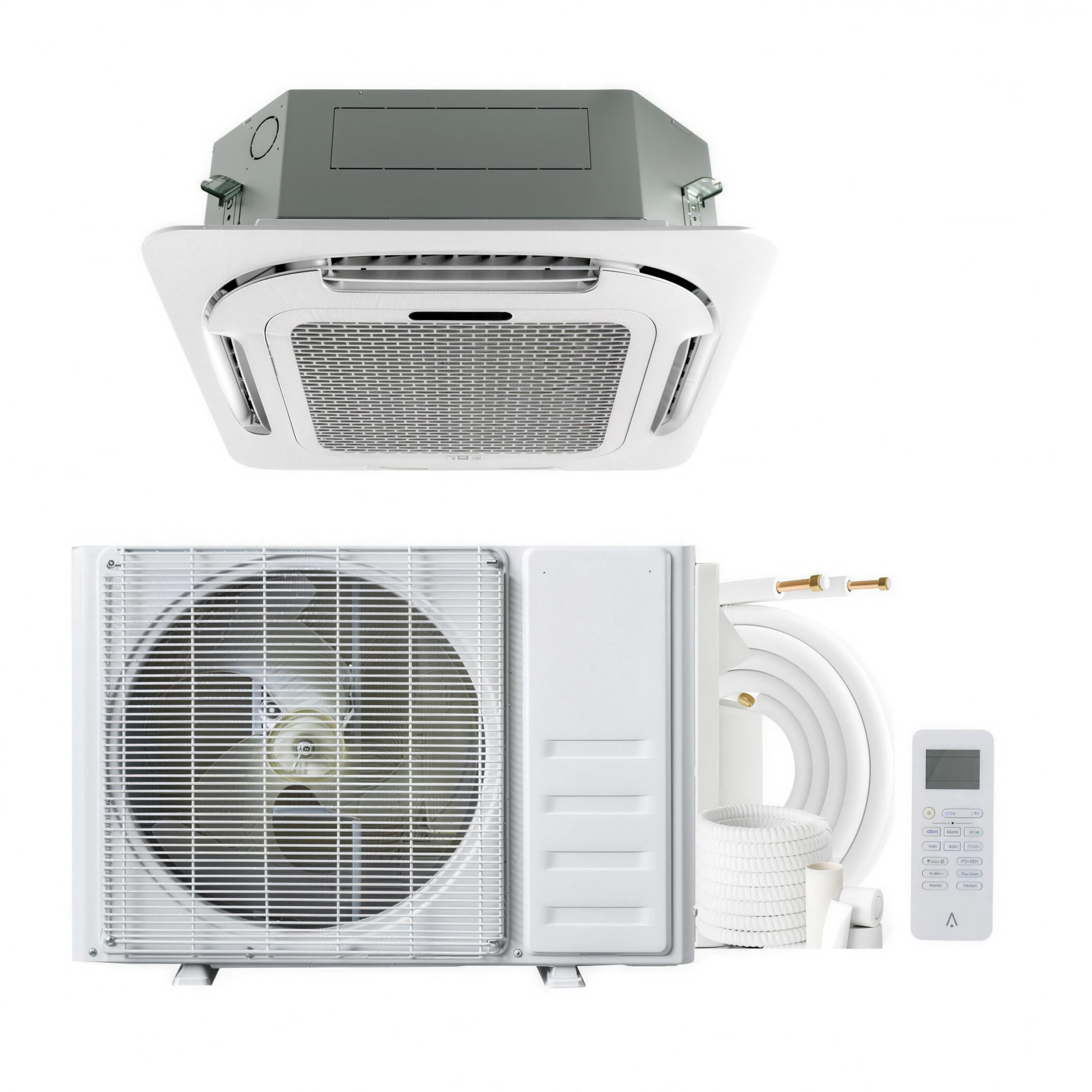 Air Flow Remote Control 18,000 BTU Ceiling Cassette Mini Split AC, 8-Way 360° Airflow, Remote ...