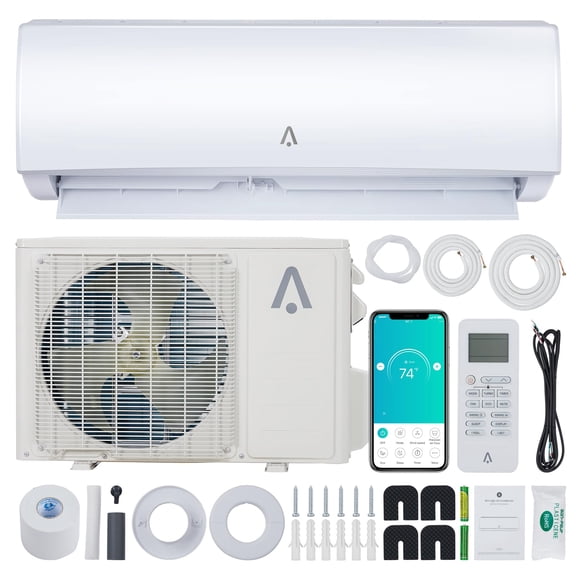 18,000 BTU Mini Split Air Conditioner & Heater, 21 SEER2 High-Efficiency R454B Inverter, WiFi Control, Pre-Charged Condenser & Installation Kit, Up to 1,250 Sq. Ft, 208/230V