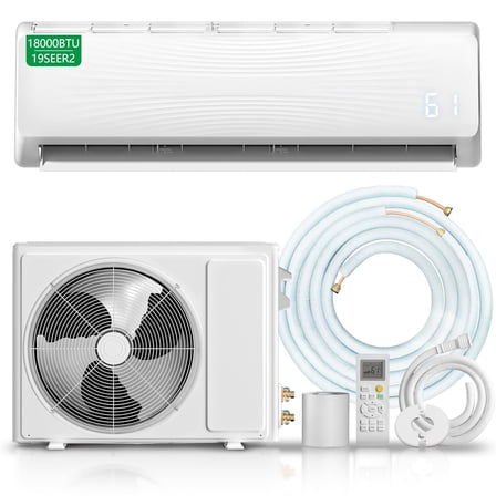 18000BTU Mini Split Air Conditioner Heat Pump,19 SEER2 Split ac unit 230V with Remote AC Cool Up to 1000 Sq. Ft,Variable Frequency Cooling and Heating,R32 Refrigerant & Installation Kit, White