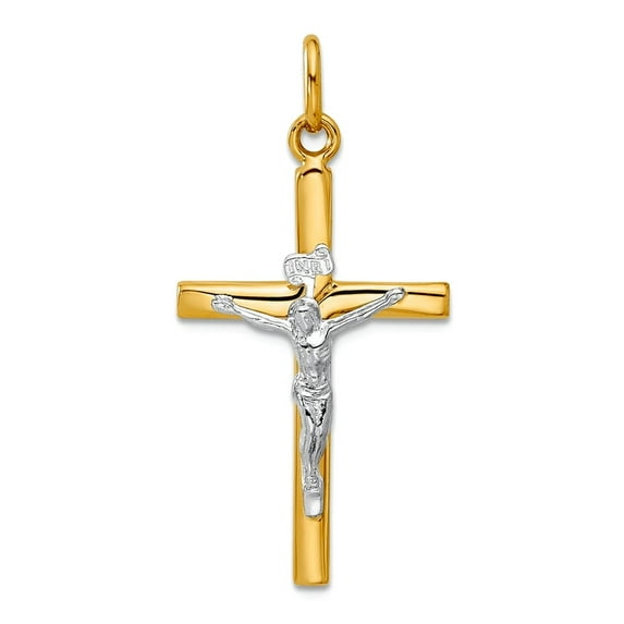 18.05mm 14k Solid Gold Two-tone Polished Crucifix Pendant Necklace Pendant for Women - 1.1 Grams