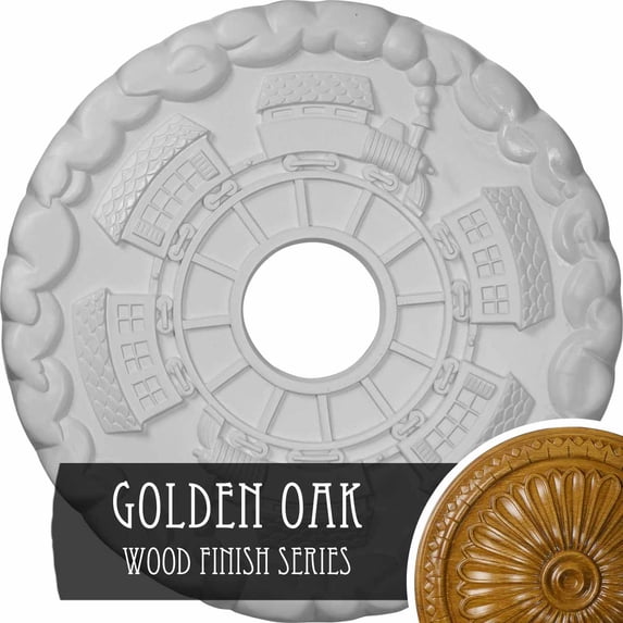 18 1/2"OD x 3 7/8"ID x 1"P Kendall Train Station Ceiling Medallion (Fits Canopies up to 3 7/8"), Hand-Painted Golden Oak