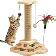 18.1" Cat Scratching Post With Board Base, Cat Scratcher Pole Tower With Sisal Toy,Track Toys,Feather Toys For Indoor Cats