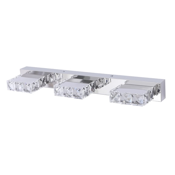 18.1 Inch 3-Light Crystal Bathroom Vanity Light, Modern Chrome LED Wall Sconce Lamp, Cold White Mirror Front Lighting Fixture for Washroom Bedroom Indoor Decor