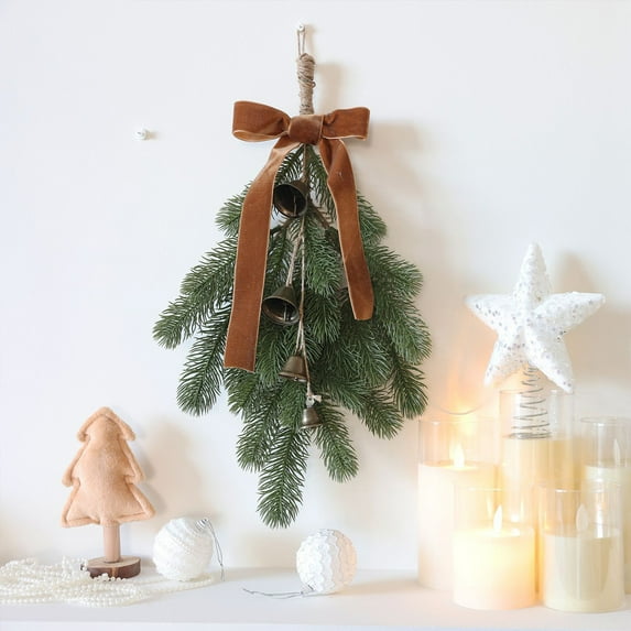 18.1-Inch Christmas Wreath with Premium Ribbon Bow, Front Door Hanging Decor - Indoor/Outdoor Holiday Wreath, Mantel Wall Centerpiece, Festive Home Christmas Decoration Pendant