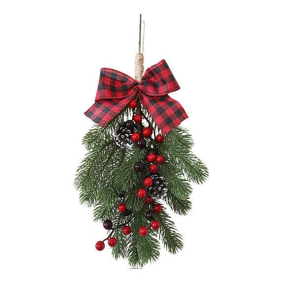 18.1-Inch Christmas Wreath with Premium Ribbon Bow, Front Door Hanging Decor - Indoor/Outdoor Holiday Wreath, Mantel Wall Centerpiece, Festive Home Christmas Decoration Pendant