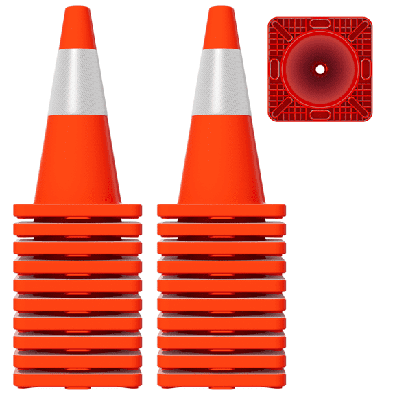 18.1-inch High-Visibility PVC Traffic Cones (20 Pack)-Sturdy, Stackable, for Road & Parking Area Use