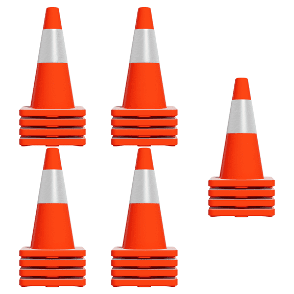 18.1-inch PVC Traffic Cones (20-Piece Set)-Stackable, Reflective for Street & Construction Use