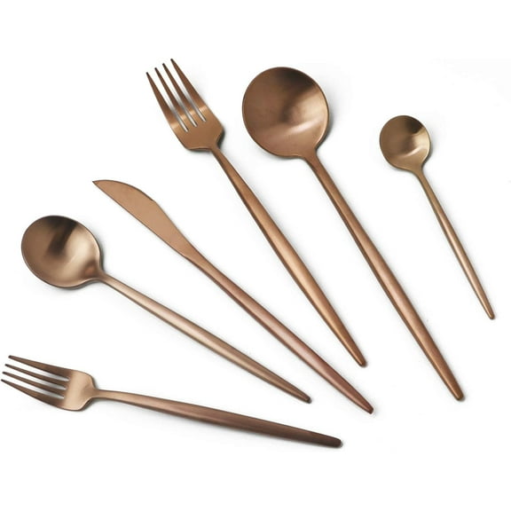 18/10 Rose Gold Flatware Silverware Set 304 Stainless Steel Copper Flatware Cutlery Set| 24-Piece Adaline Royal Modern Satin Finish| BEST Birthday Wedding Gift (Rose Gold Matte 4 Sets)