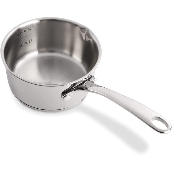 18/10 Stainless Steel Butter Warmer Measuring Pan, 0.5-Quart Milk Pot with Dual Pour Spouts, 17OZ Small Sauce Pan for Stove Top, Chocolate Melting, Coffee Tea Soup Warming -