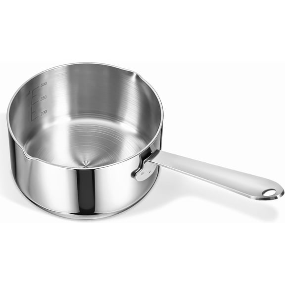 18/10 Stainless Steel Butter Warmer Measuring Pan, 0.5 Quart Small Sauce Pan with Dual Pour Spout, 17OZ/500ml Coffee Milk Chocolate Butter Melting Pot