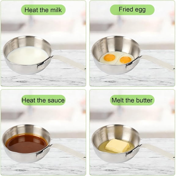 18/10 Stainless Steel Butter Warmer Pot, Measuring Pan 13.53 fl.oz Milk Warmer Pot with Pour Spouts, 0.42-Quart Small Sauce Pan for Stove Top, Chocolate Melting, Coffee Tea Soup Warming