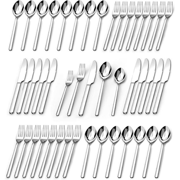 18/10 Stainless Steel Cutlery Set, 40 Piece Silverware Set, Flatware Set for 8, Mirror Polished Modern Design, Dishwasher Safe