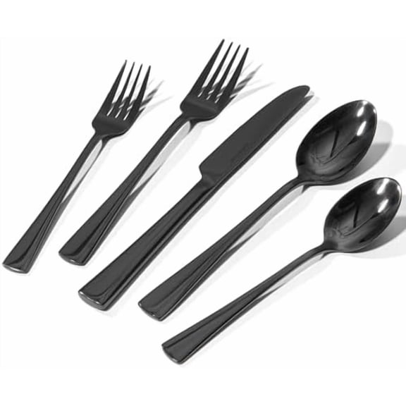 18/10 Stainless Steel Flatware, 20-Piece Forged Silverware Set for 4, Mirror Polished Cutlery Set Dishwaher Safe for Home, Restaurant, Wedding, Party, Black
