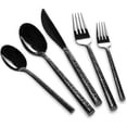 thumbnail image 1 of 18/10 Stainless Steel Flatware Set Hand Forged Silverware Set Black Cutlery Set Round Hammered Handle Mirror Finished Heavy Duty 20 count Service for 4, 1 of 6