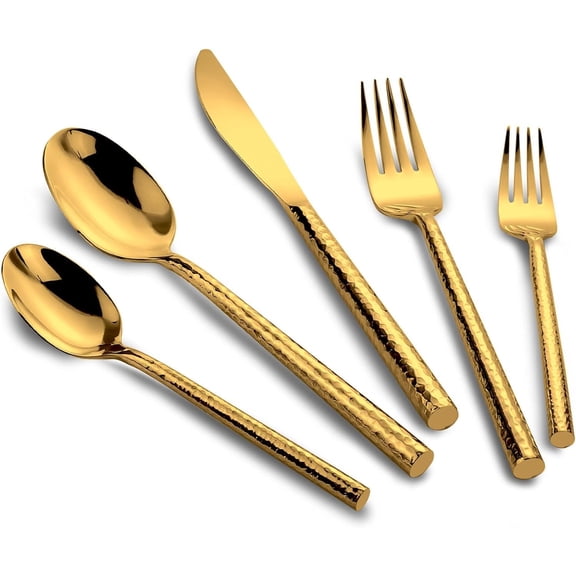 18/10 Stainless Steel Flatware Set Hand Forged Silverware Set Cutlery Set Shiny Round Hammered Handle Mirror Finished 20 count Service for 4