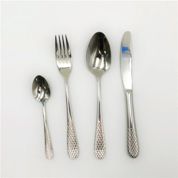 18-10 Stainless Steel Julia Dinner Set with Herringbone Design on a Solid Handle - 4 Piece