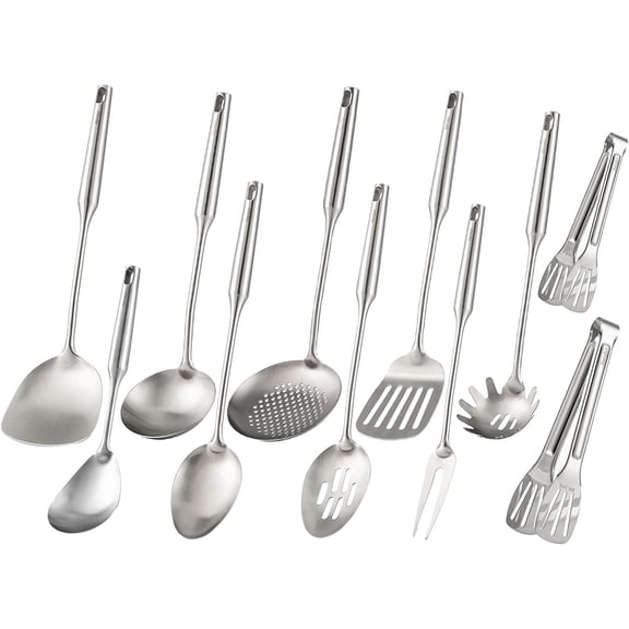 18 10 Stainless Steel Kitchen Utensils Set 11 Pieces All Metal Cooking Tools