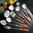 thumbnail image 1 of 18/10 Stainless Steel Kitchen Utensils Set with Wooden Handle for Cooking 9 PCS with Solid and Slotted Spoon, Fork, Spatula, Ladle, Skimmer, Slotted Tunner, Spaghetti and Large Spoon, 1 of 12