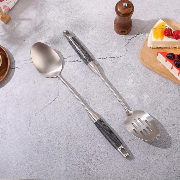 18/10 Stainless Steel Kitchen Utensils Set with Wooden Handle, 8Pcs 15 Long Cooking Tools