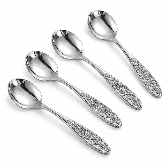 18/10 Stainless Steel Sunflower Pattern Soup Spoons, Set of 4