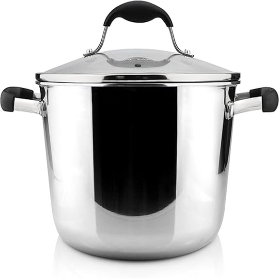 18/10 Tri-Ply Stainless Steel Dutch Oven, Chefs Pan with Glass Lid, Induction Compatible, Multipurpose Stock Pot, 5 Quart