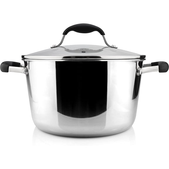 18/10 Tri-ply Stainless Steel Dutch Oven with Lid, Dutch Oven Pot with Lid, Best Chef’s Pan with Glass Lid in Pots and Pans, Induction Pot, Stock Pot (5 Quart)